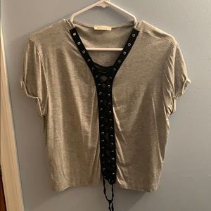 Grey lace up top